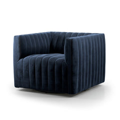 Augustine Swivel Chair in Sapphire Navy three-quarter studio view - Whats New Furniture Portland OR