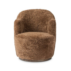 Aurora Swivel Chair in Amber Shearling front studio view - Whats New Furniture Portland OR