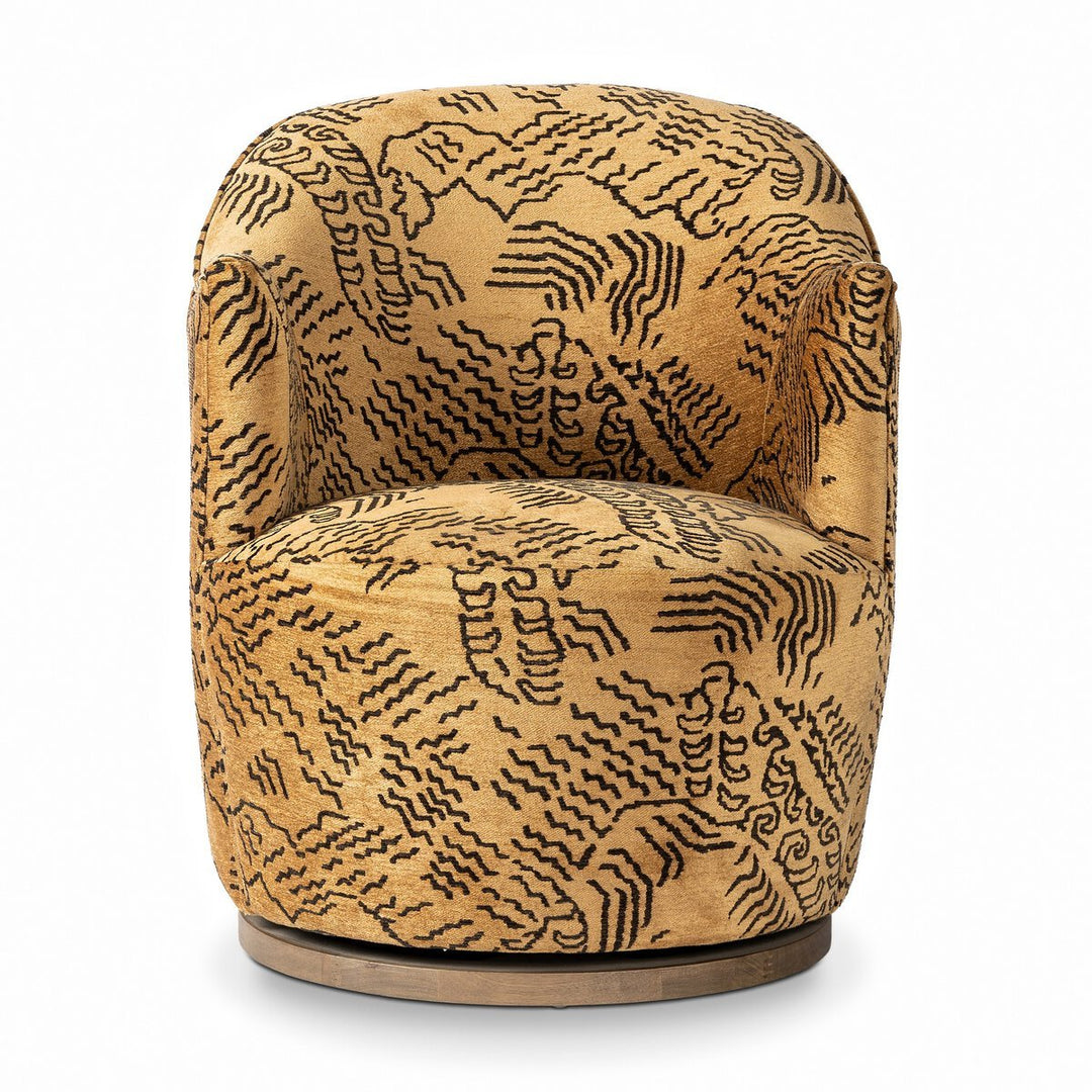 Aurora Swivel Chair in Balkan Ochre front studio view - Whats New Furniture Portland OR