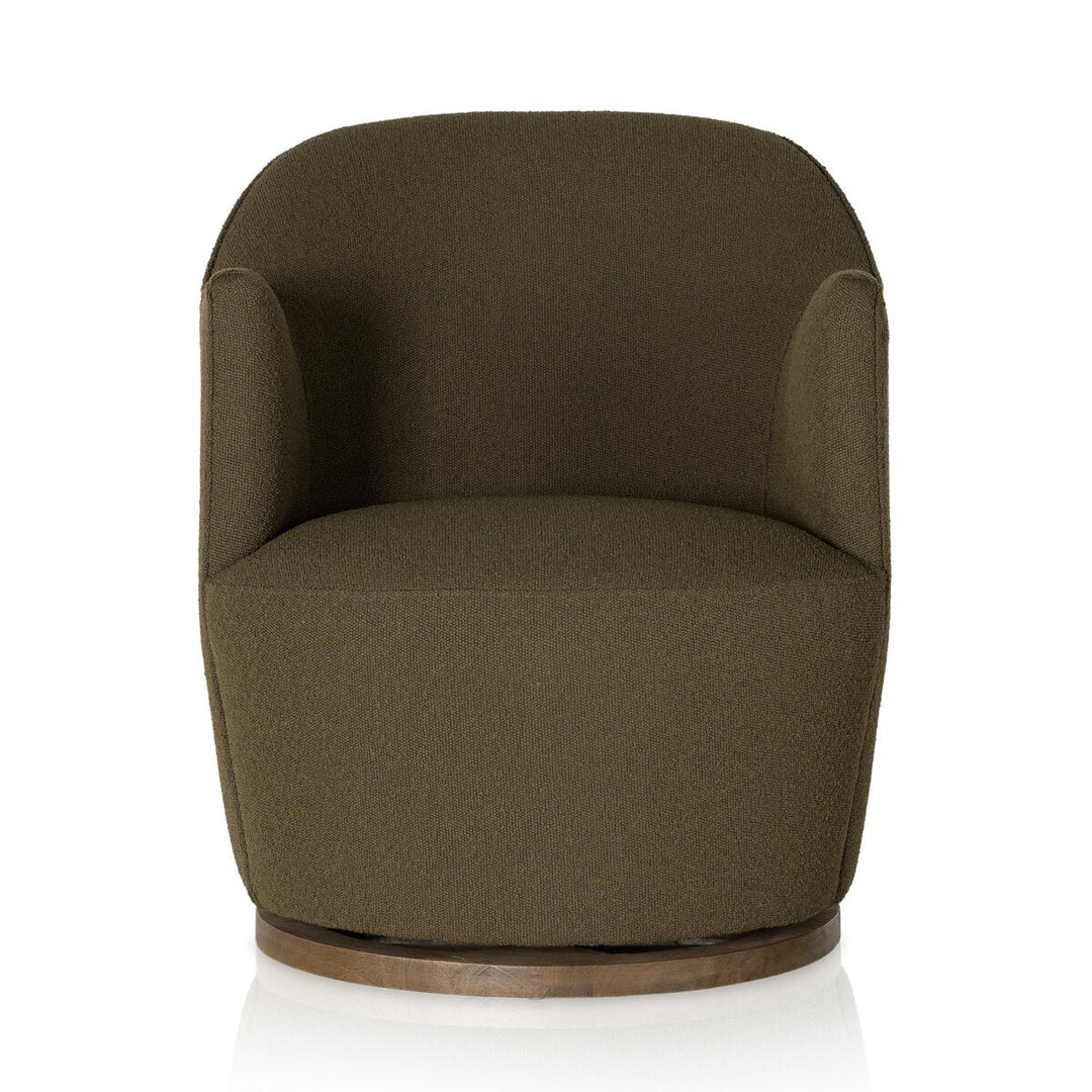 Aurora Swivel Chair in FIQA Boucle Olive front studio view - Whats New Furniture Portland OR
