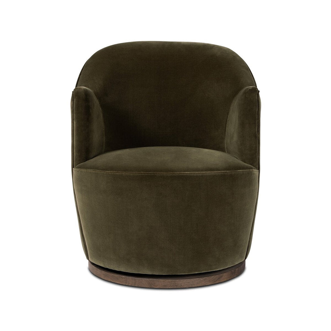 Aurora Swivel Chair in Surrey Olive front studio view - Whats New Furniture Portland OR