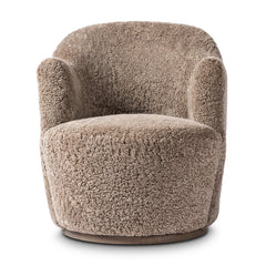 Aurora Swivel Chair in Taupe Shearling front studio view - Whats New Furniture Portland OR