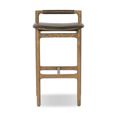 Baden Bar &amp; Counter Stool in Dulane Moss / Toasted Nettlewood / Bar front studio view - Whats New Furniture Portland OR