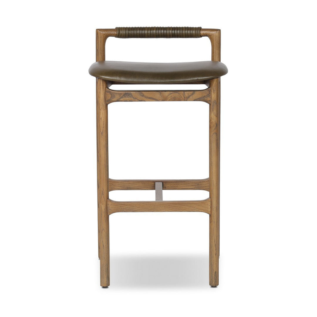 Baden Bar &amp; Counter Stool in Dulane Moss / Toasted Nettlewood / Counter front studio view - Whats New Furniture Portland OR