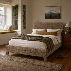 Banana Leaf Bed in Grey Wash Mango (Queen) styled in Portland Irvington foursquare with original built-ins bedroom - Whats New Furniture