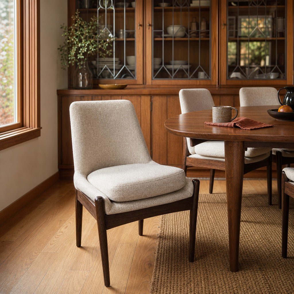 Beige upholstered dining chair with a curved back by Four Hands - view 2