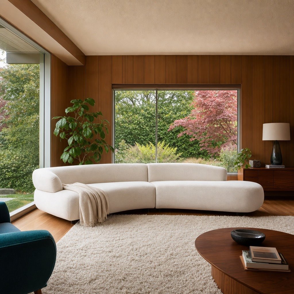 Belen 2-Piece Sectional in Crypton Nomad Snow styled in Portland Mt. Tabor mid-century daylight ranch living room - Whats New Furniture