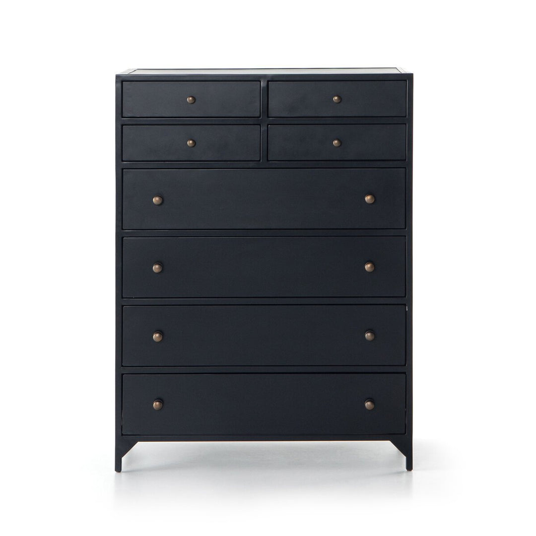 Belmont 8-Drawer Tall Dresser in Black front studio view - Whats New Furniture Portland OR