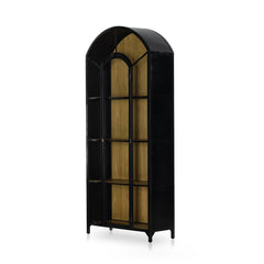 Belmont Cabinet in Black three-quarter view showing arched top - Whats New Furniture Portland OR