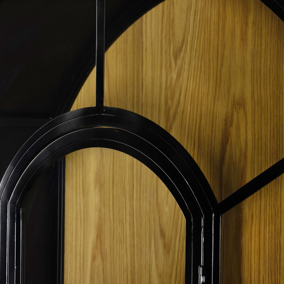 Belmont Cabinet in Black lifestyle view styled with barware - Whats New Furniture Portland OR