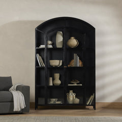 Belmont Wide Metal Cabinet in Black back view - Whats New Furniture Portland OR