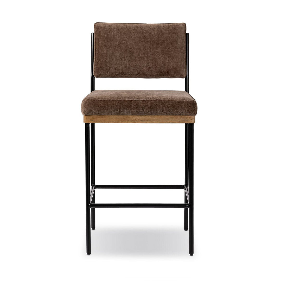 Benton Bar &amp; Counter Stool in Altair Mushroom / Smoked Grey / Midnight Iron / Counter front studio view - Whats New Furniture Portland OR