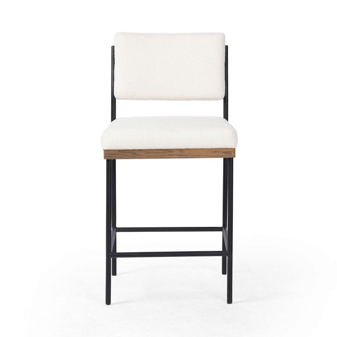 Benton Bar &amp; Counter Stool in Fayette Cloud / Drifted Oak / Midnight Iron / Counter front studio view - Whats New Furniture Portland OR