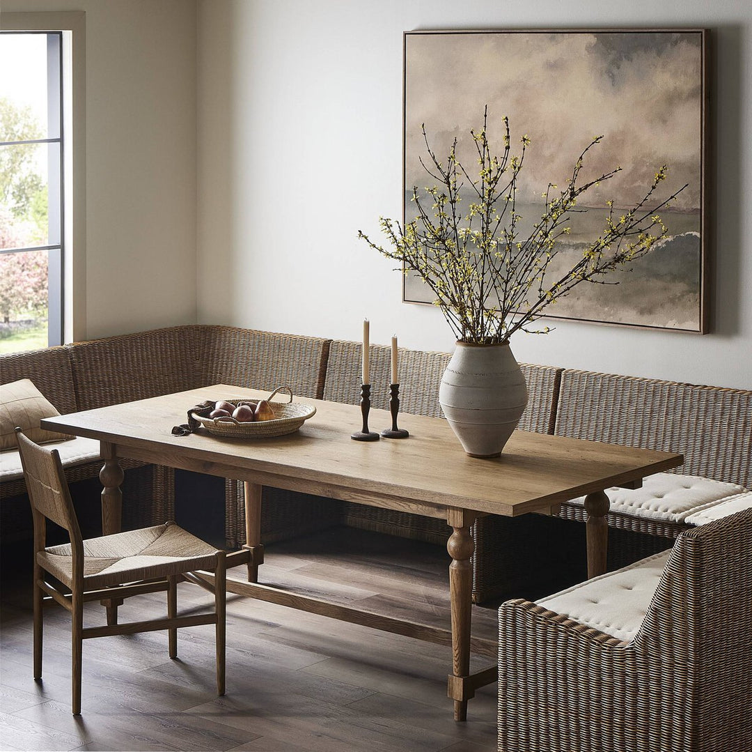 Blinn Extension Dining Table in Worn Oak Veneer back view - Whats New Furniture Portland OR