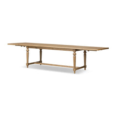 Blinn Extension Dining Table in Worn Oak Veneer detail view - Whats New Furniture Portland OR