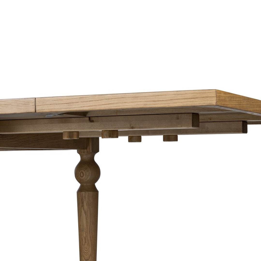 Blinn Extension Dining Table in Worn Oak Veneer detail view - Whats New Furniture Portland OR
