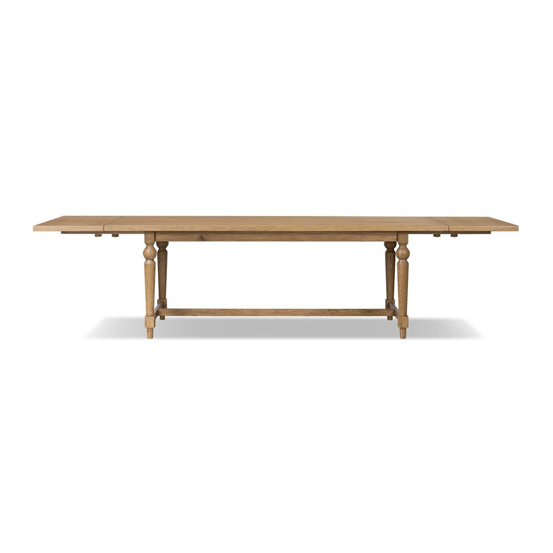 Blinn Extension Dining Table in Worn Oak Veneer front studio view - Whats New Furniture Portland OR