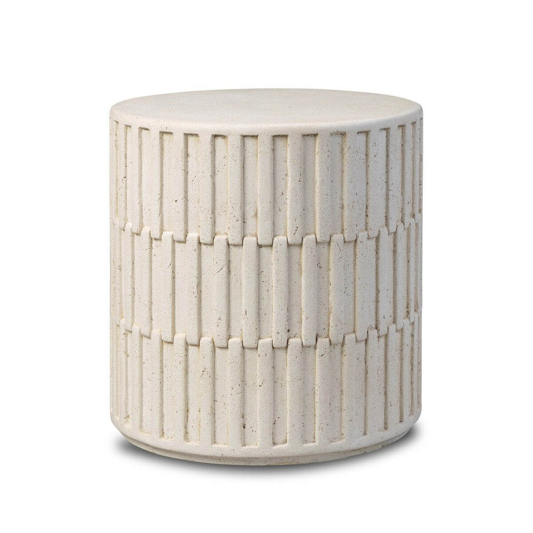 Callisto Outdoor End Table in Aged White Concrete front studio view - Whats New Furniture Portland OR