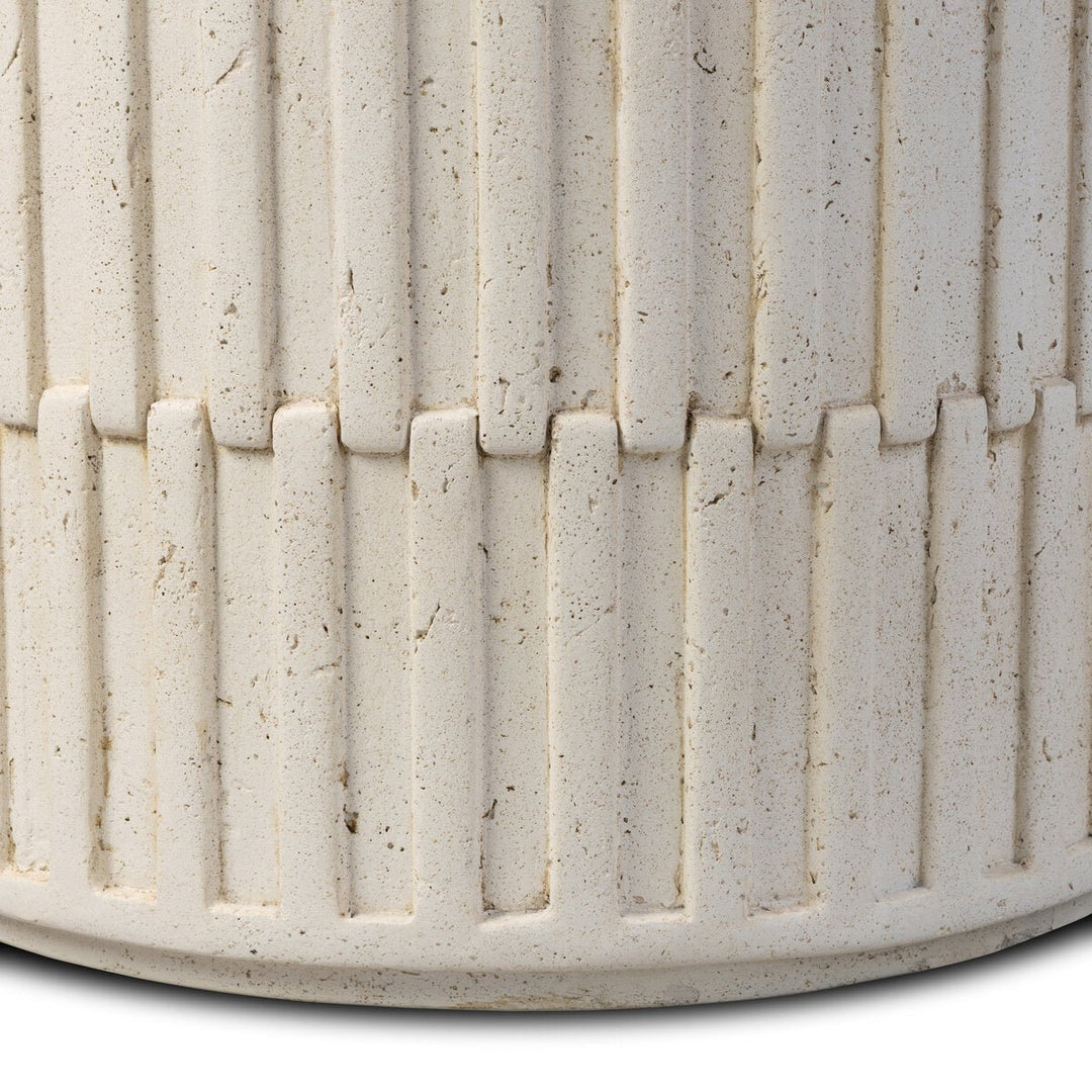 Callisto Outdoor End Table in Aged White Concrete detail view - Whats New Furniture Portland OR