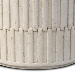 Callisto Outdoor End Table in Aged White Concrete detail view - Whats New Furniture Portland OR