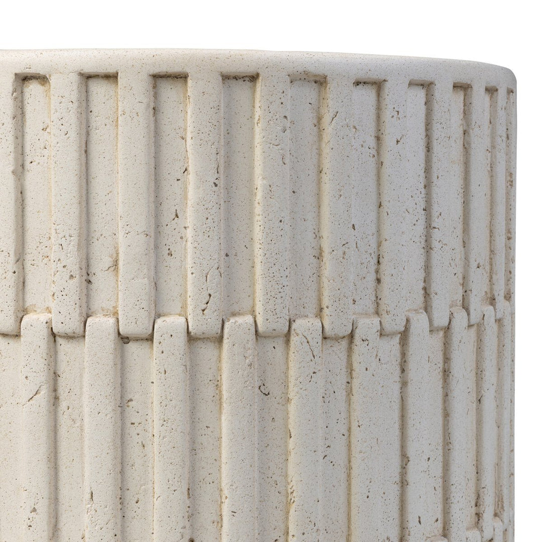 Callisto Outdoor End Table in Aged White Concrete detail view - Whats New Furniture Portland OR