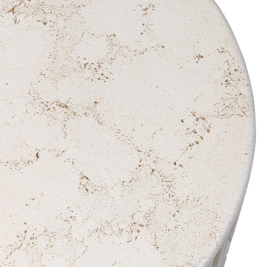 Callisto Outdoor End Table in Aged White Concrete detail view - Whats New Furniture Portland OR
