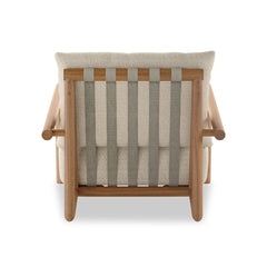 Cardiff Outdoor Chair in Faye Sand, Natural Teak detail view - Whats New Furniture Portland OR