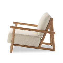 Cardiff Outdoor Chair in Faye Sand, Natural Teak side view - Whats New Furniture Portland OR