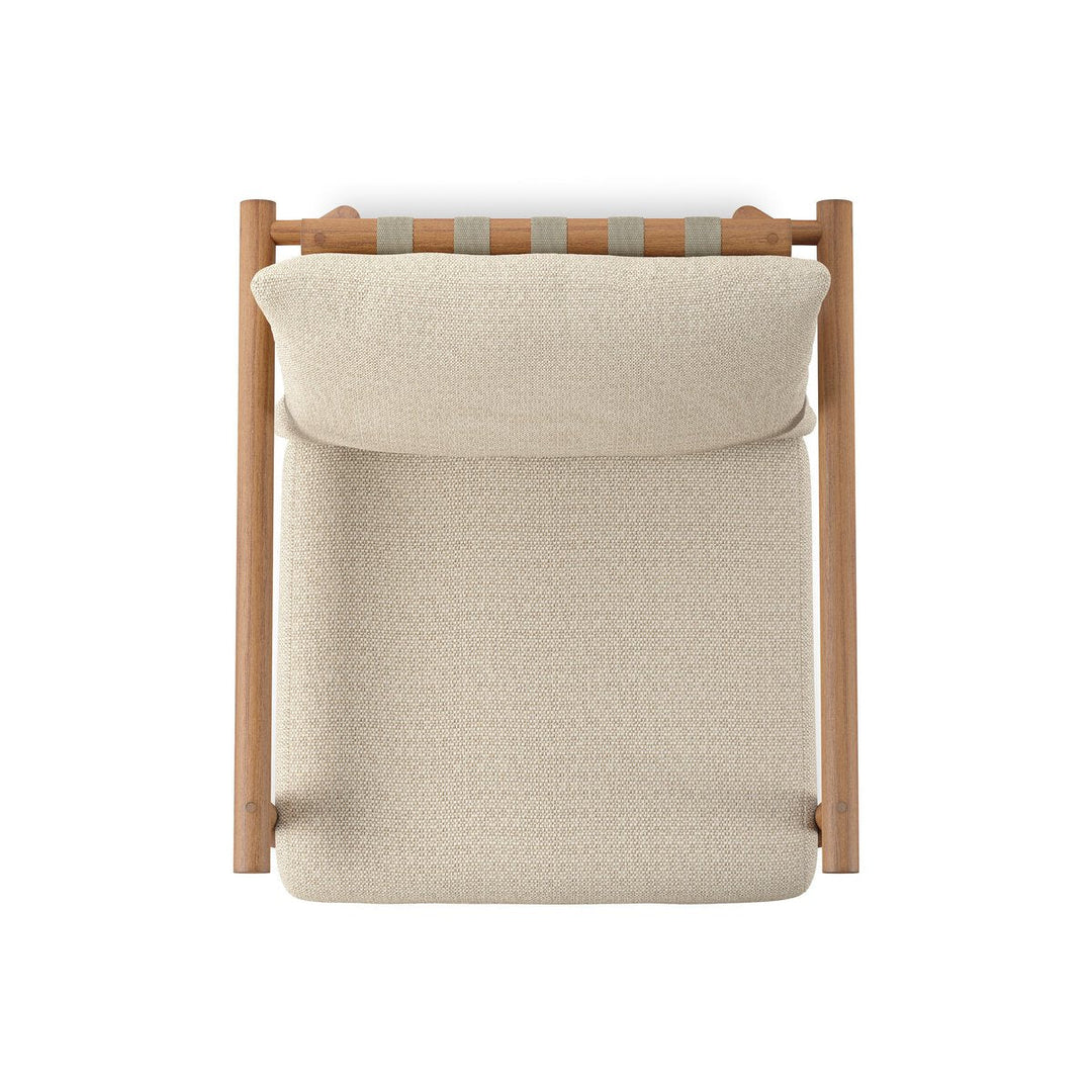 Cardiff Outdoor Chair in Faye Sand, Natural Teak detail view - Whats New Furniture Portland OR