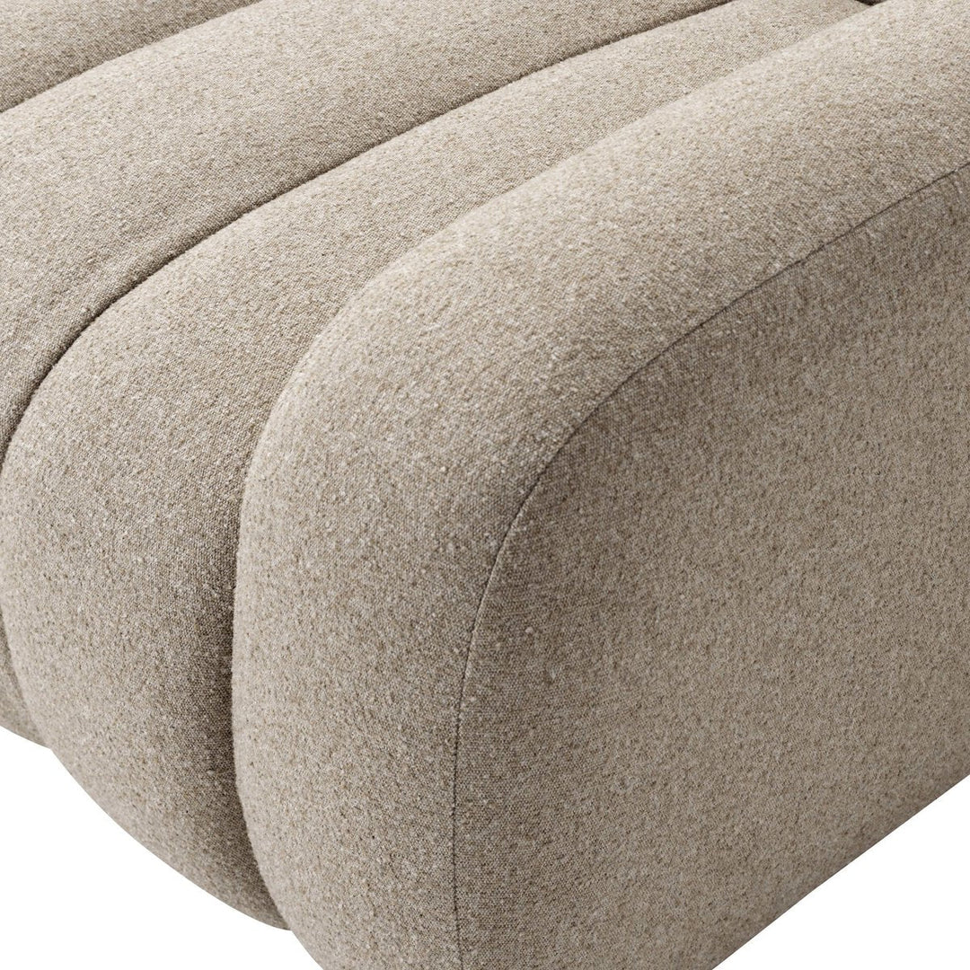 Carina Sofa in Weslie Flax rounded arm close-up - Whats New Furniture Portland OR