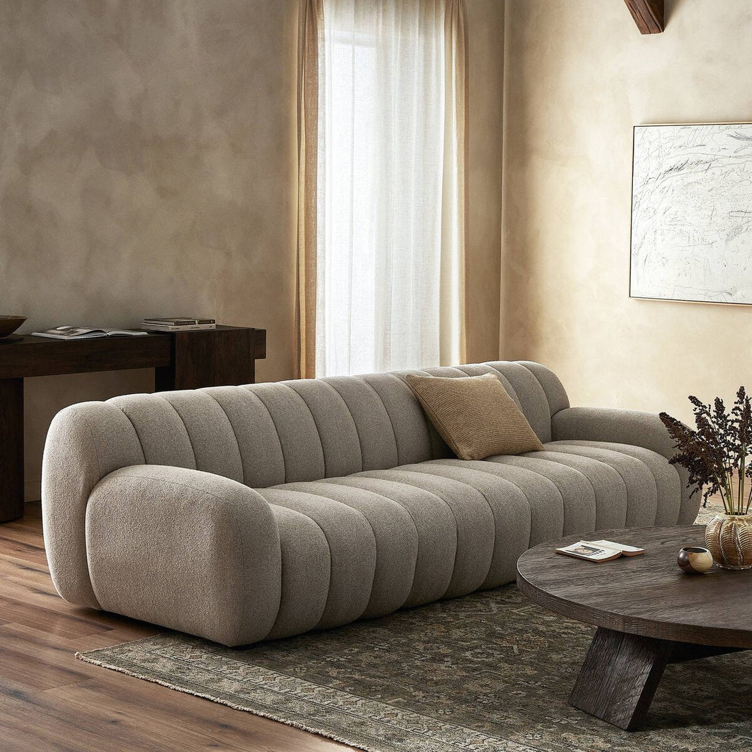 Carina Sofa in Weslie Flax in a Four Hands styled living room - Whats New Furniture Portland OR