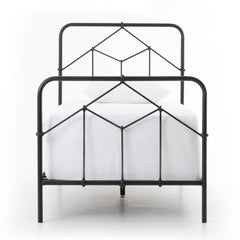 Casey Bed in Sandblasted Vintage Black / Toasted Eucalyptus Veneer / Twin front studio view - Whats New Furniture Portland OR