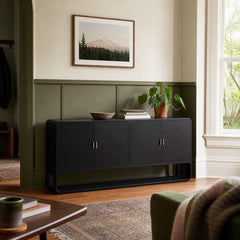 Caspian Sideboard in Black Ash styled in Portland NW 23rd Victoriwith a bay window dining room - Whats New Furniture