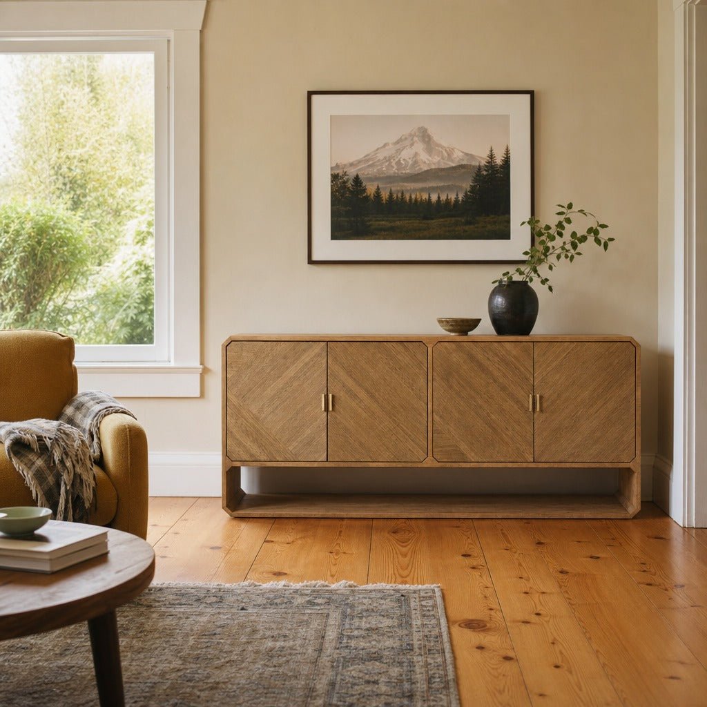 Caspian Sideboard in Natural Ash styled in Portland Hawthorne Craftsmbungalow dining room - Whats New Furniture