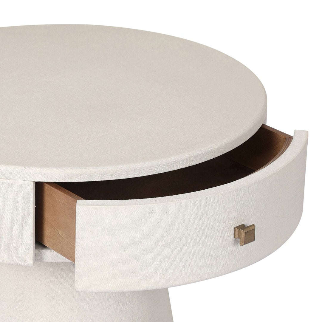 Chiro Nightstand in Ivory Painted Linen detail view - Whats New Furniture Portland OR