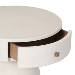 Chiro Nightstand in Ivory Painted Linen detail view - Whats New Furniture Portland OR