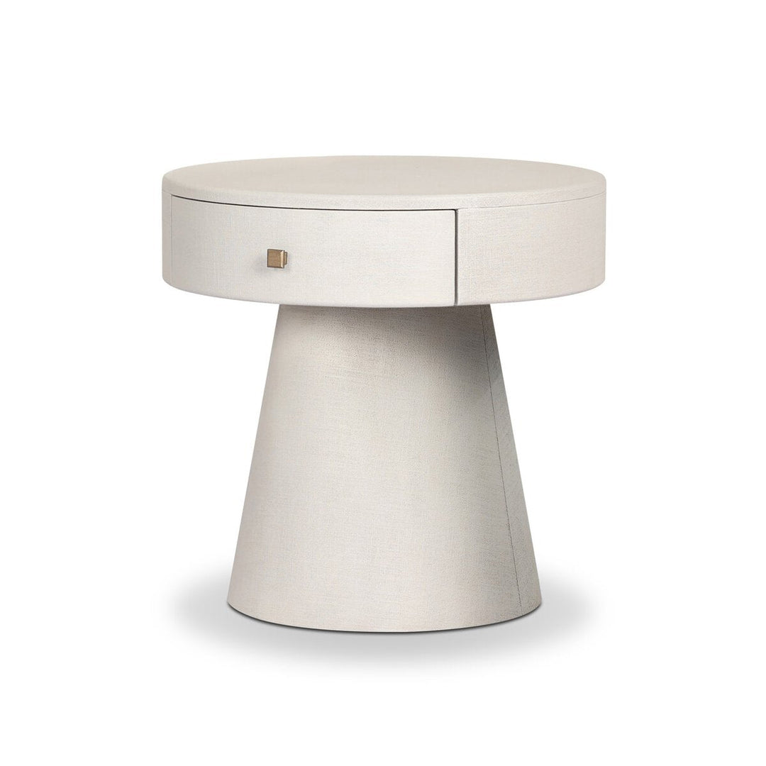 Chiro Nightstand in Ivory Painted Linen three-quarter view - Whats New Furniture Portland OR