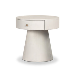 Chiro Nightstand in Ivory Painted Linen three-quarter view - Whats New Furniture Portland OR