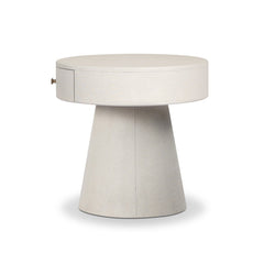 Chiro Nightstand in Ivory Painted Linen side view - Whats New Furniture Portland OR