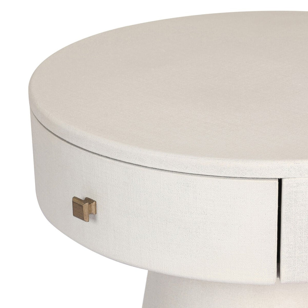 Chiro Nightstand in Ivory Painted Linen detail view - Whats New Furniture Portland OR