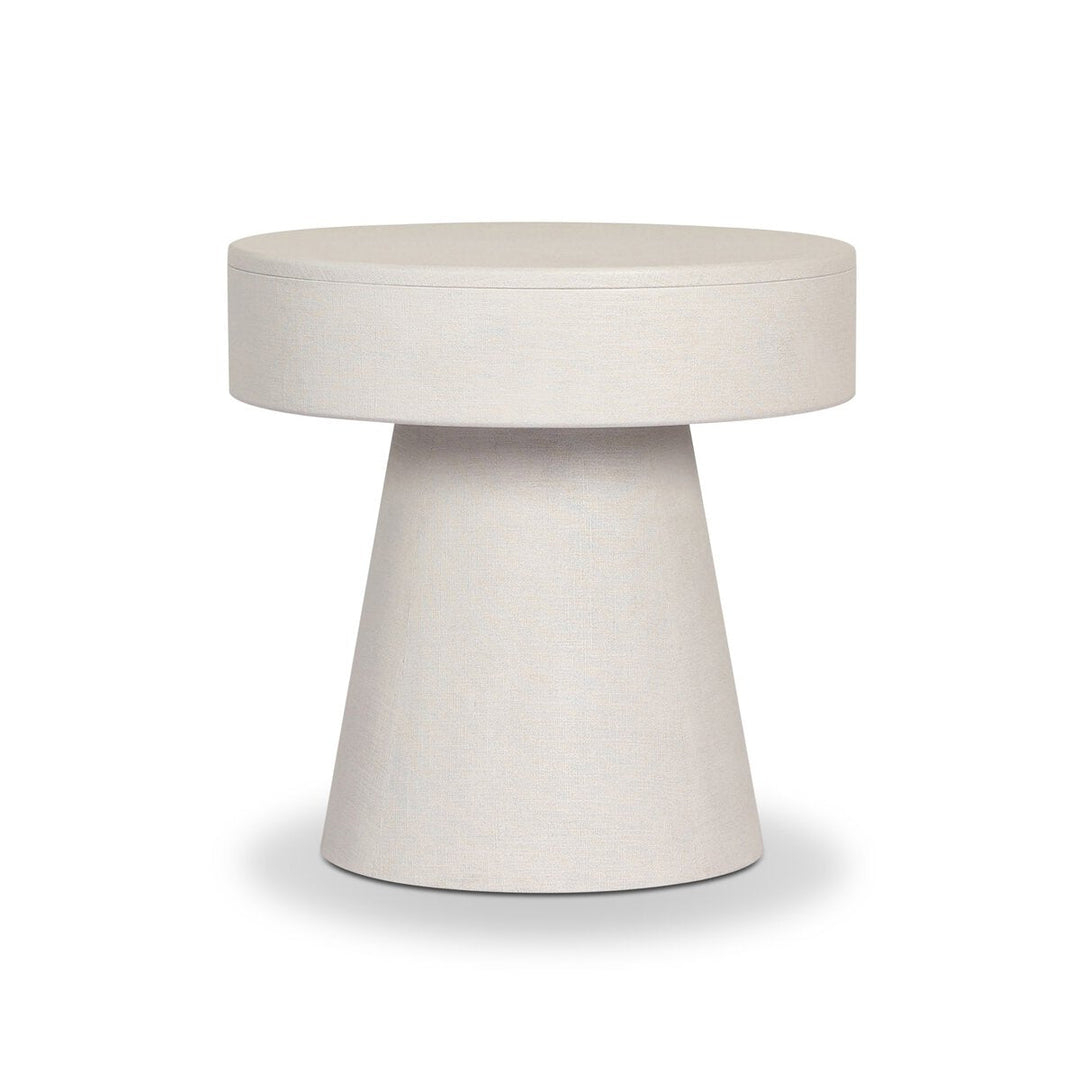 Chiro Nightstand in Ivory Painted Linen detail view - Whats New Furniture Portland OR