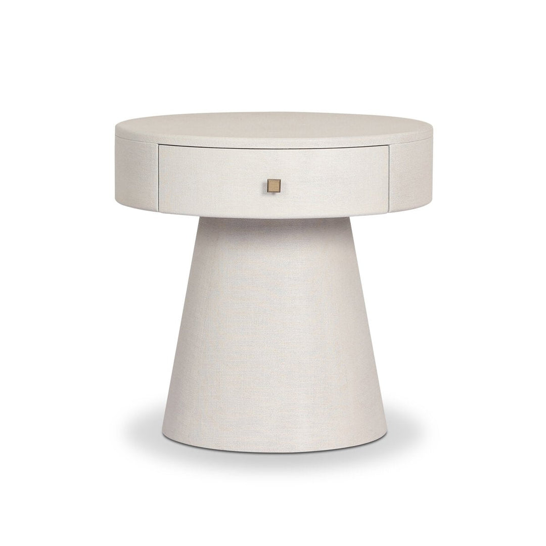 Chiro Nightstand in Ivory Painted Linen front studio view - Whats New Furniture Portland OR