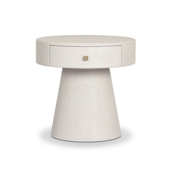 Chiro Nightstand in Ivory Painted Linen front studio view - Whats New Furniture Portland OR