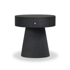 Chiro Nightstand in Black Linen front studio view - Whats New Furniture Portland OR