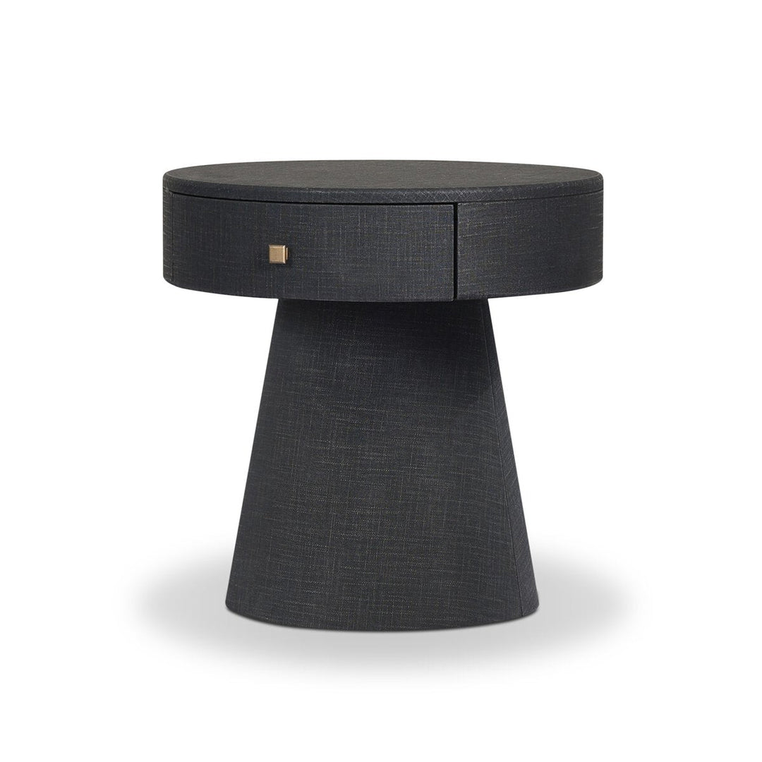 Chiro Nightstand in Black Linen three-quarter view - Whats New Furniture Portland OR