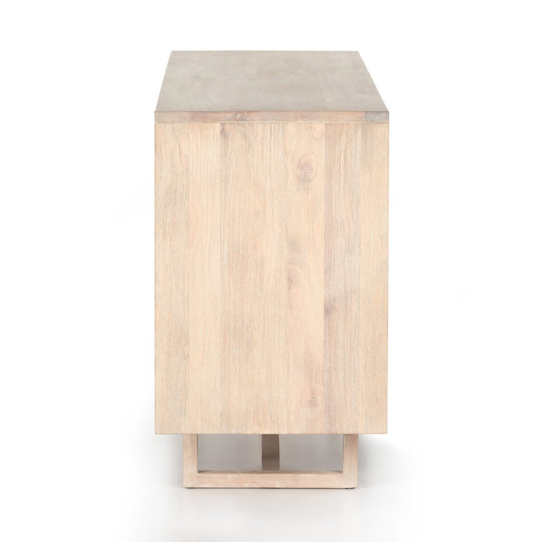 Clarita Sideboard in White Wash Mango side view - Whats New Furniture Portland OR