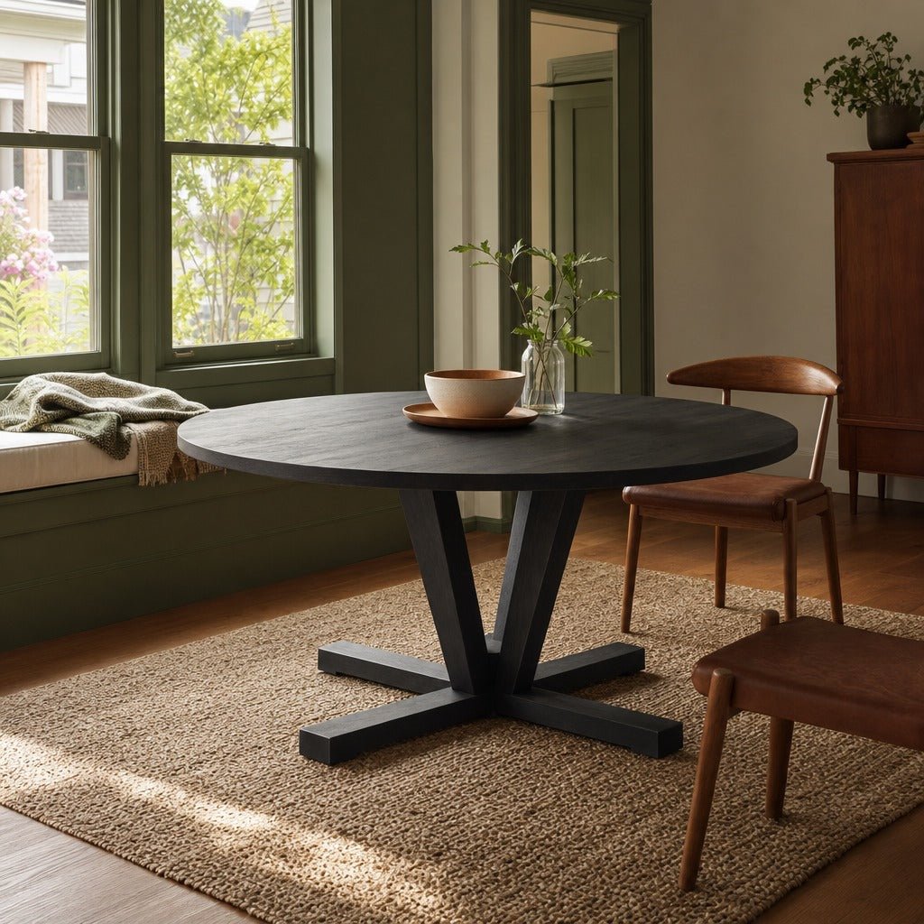 Cobain Dining Table in Flint Black 72" styled in Portland Sellwood cottage dining room - Whats New Furniture