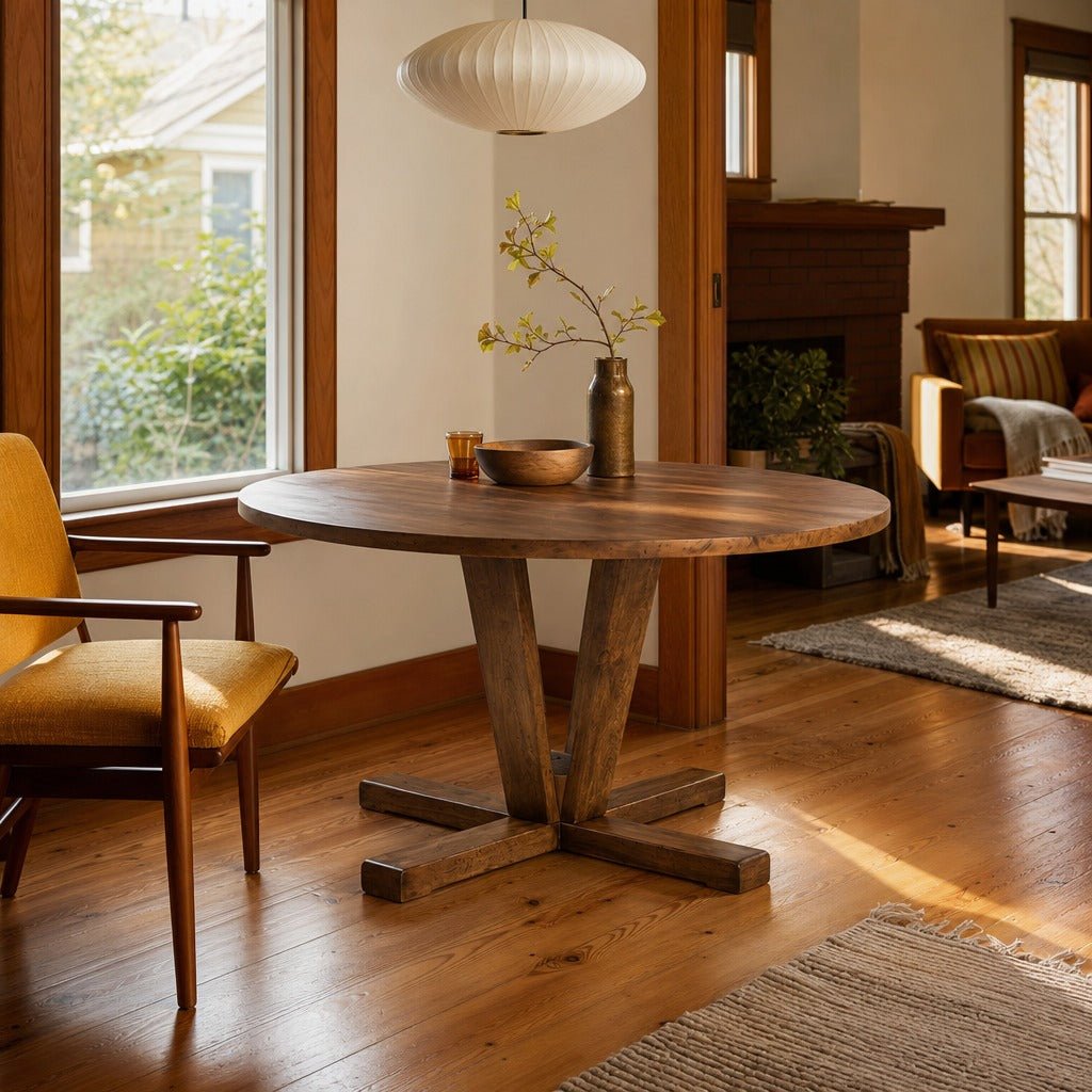 Cobain Dining Table in Reclaimed Mango 60" styled in Portland Hawthorne Craftsmbungalow dining room - Whats New Furniture