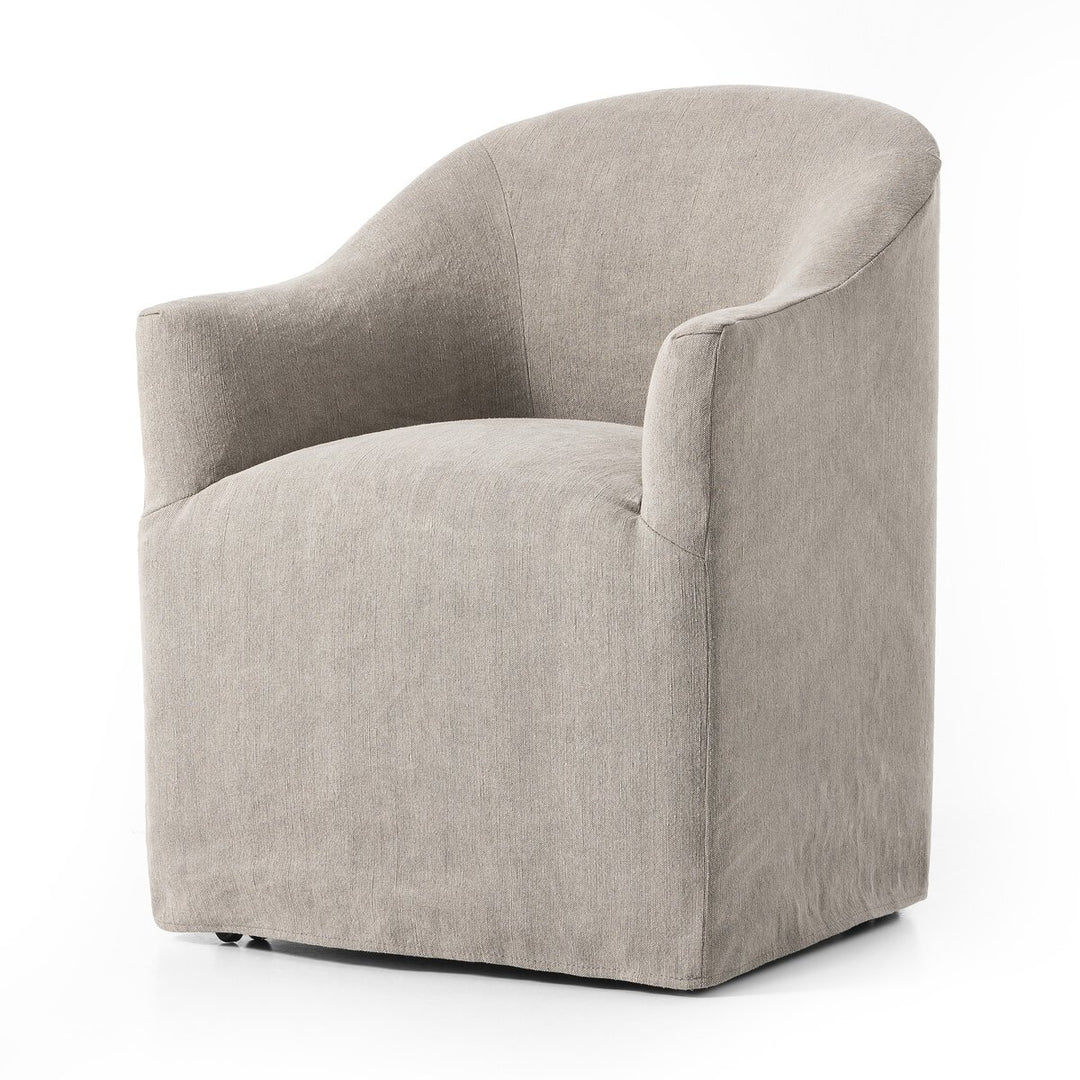 Cove Dining Chair in Heather Twill Stone side angle - caster dining chair by Four Hands - Whats New Furniture Portland OR