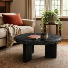Dakota Nesting Coffee Tables in Black Marble (Large) styled in Portland Laurelhurst Tudor cottage living room - Whats New Furniture